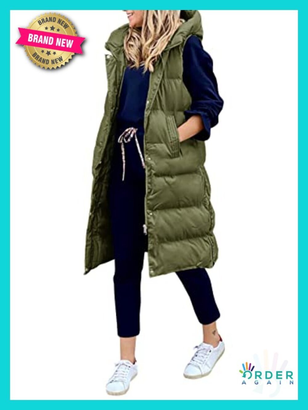 Women's Hooded Long Down Vest Full-Zip Sleeveless Puffer Winter Coat Jacket